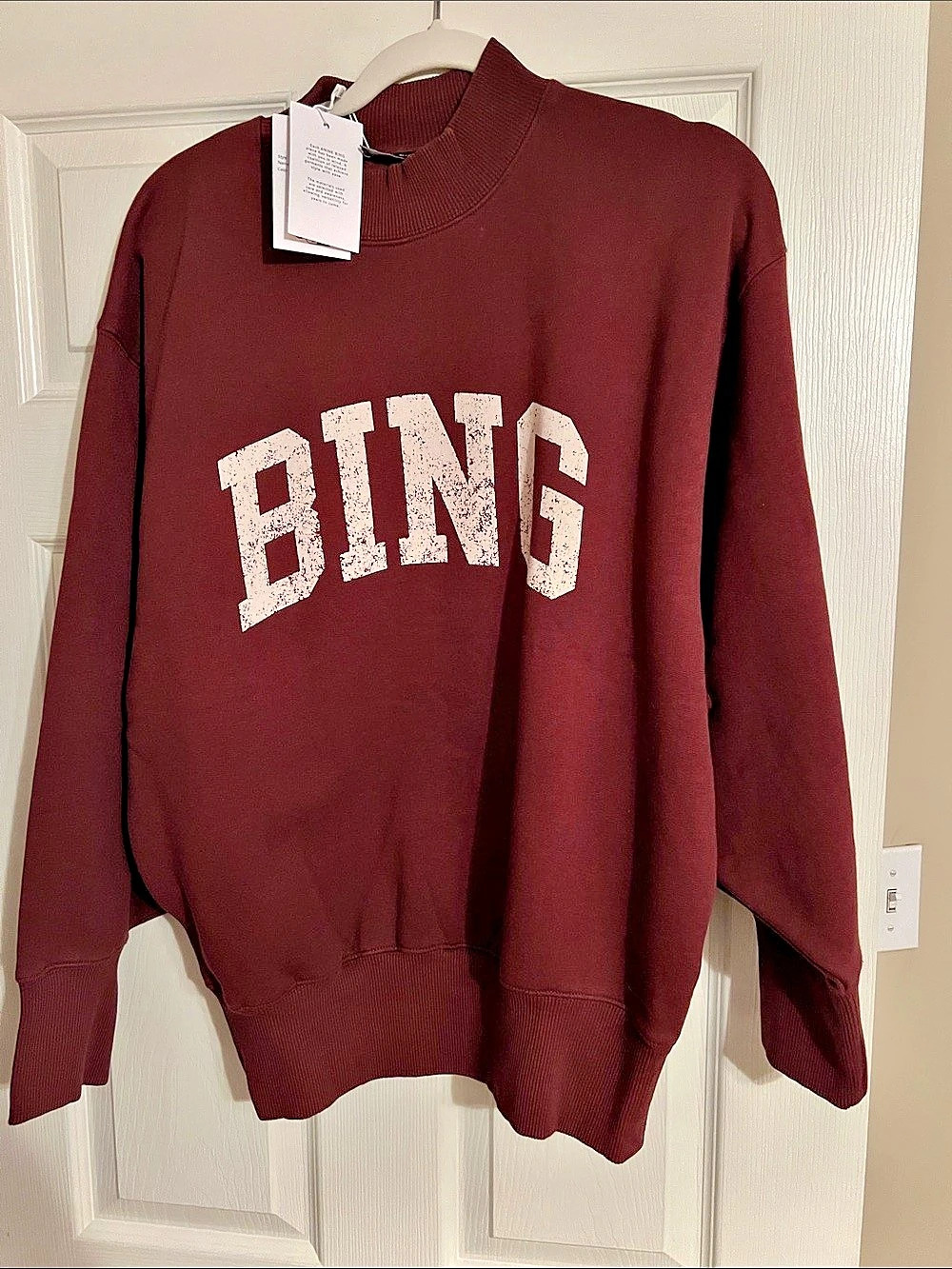 ANINE BING Bradie Sweatshirt Bing Graphic Burgundy & White Small